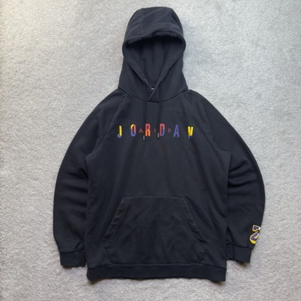 Jordan Hoodie Mens Large Black Multicolor Spellout 23 Jumpman Pullover Fleece